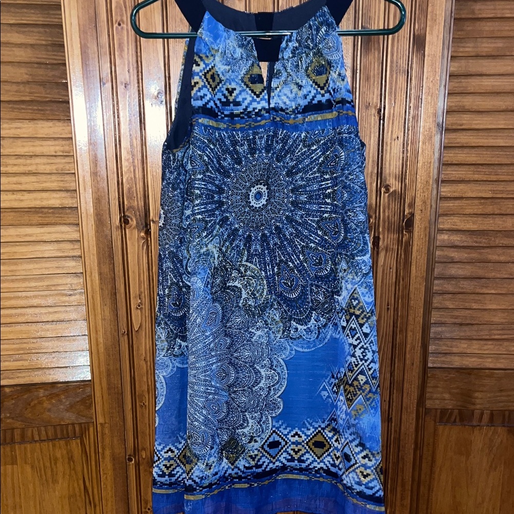 Blue Patterned Halter Dress